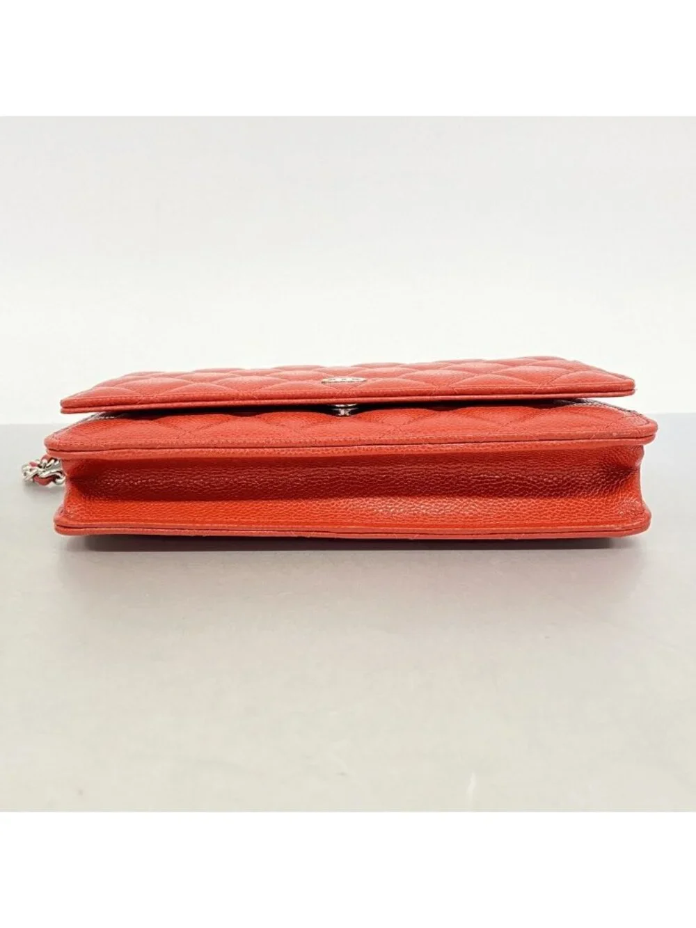 Chanel Wallet on Chain Quilted Caviar Leather Red Silver Shoulder Bag